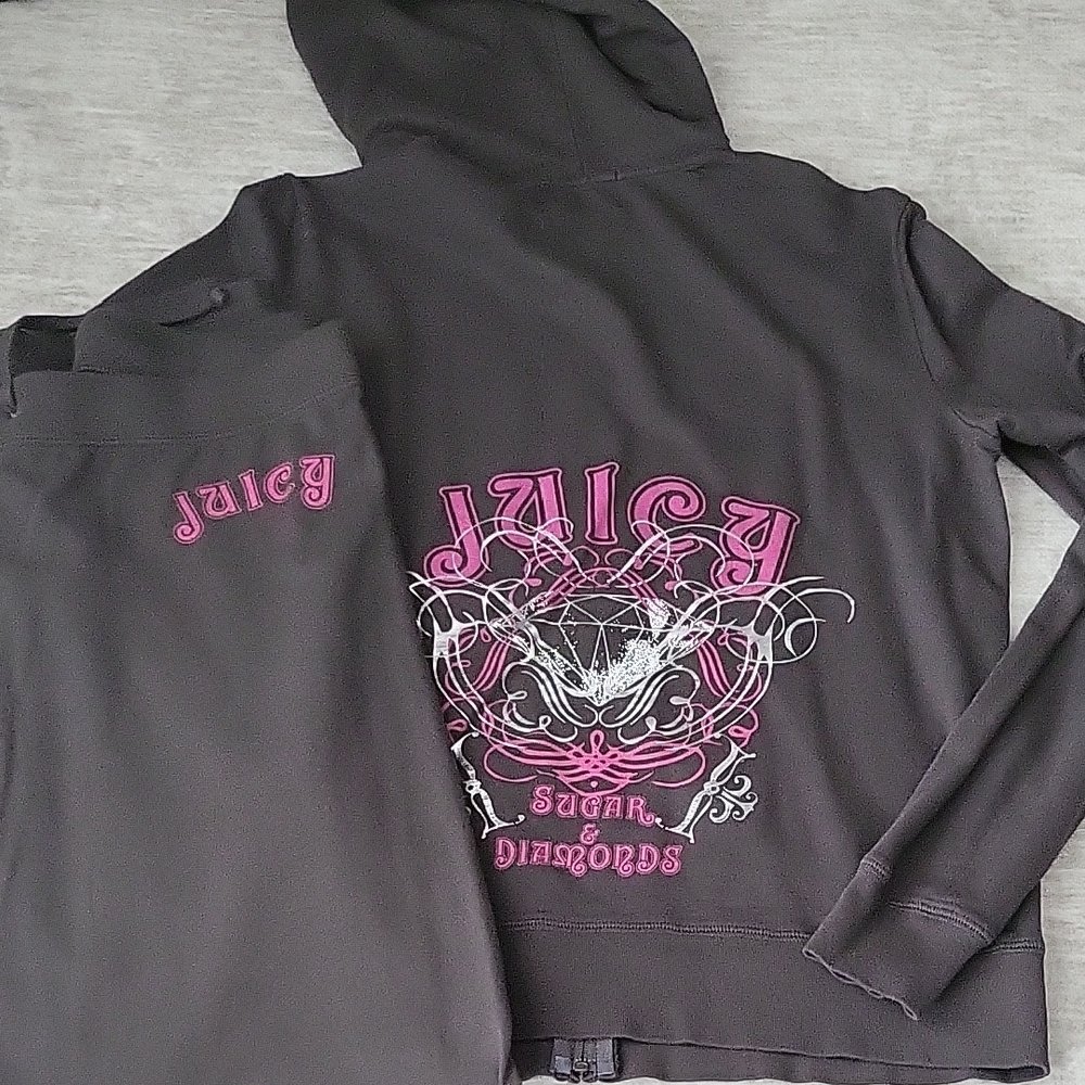 Juicy Couture Dark Gray and Pink Graphic Hoodie Set